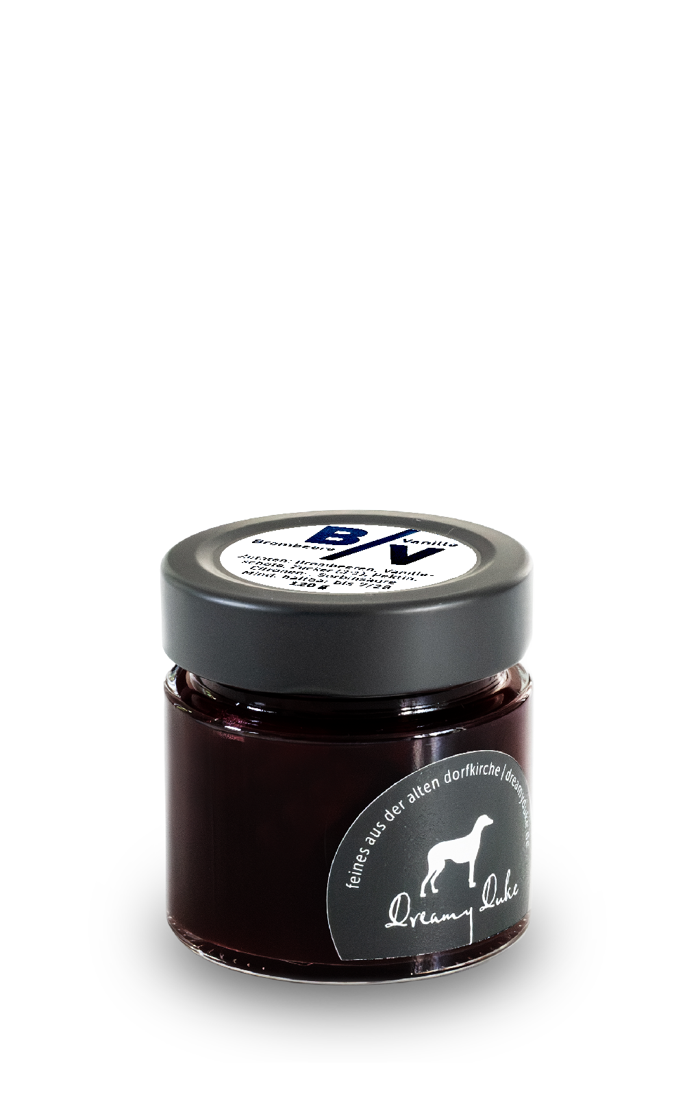 Brombeere / Vanille – Glas mit schwarzem Deckel
