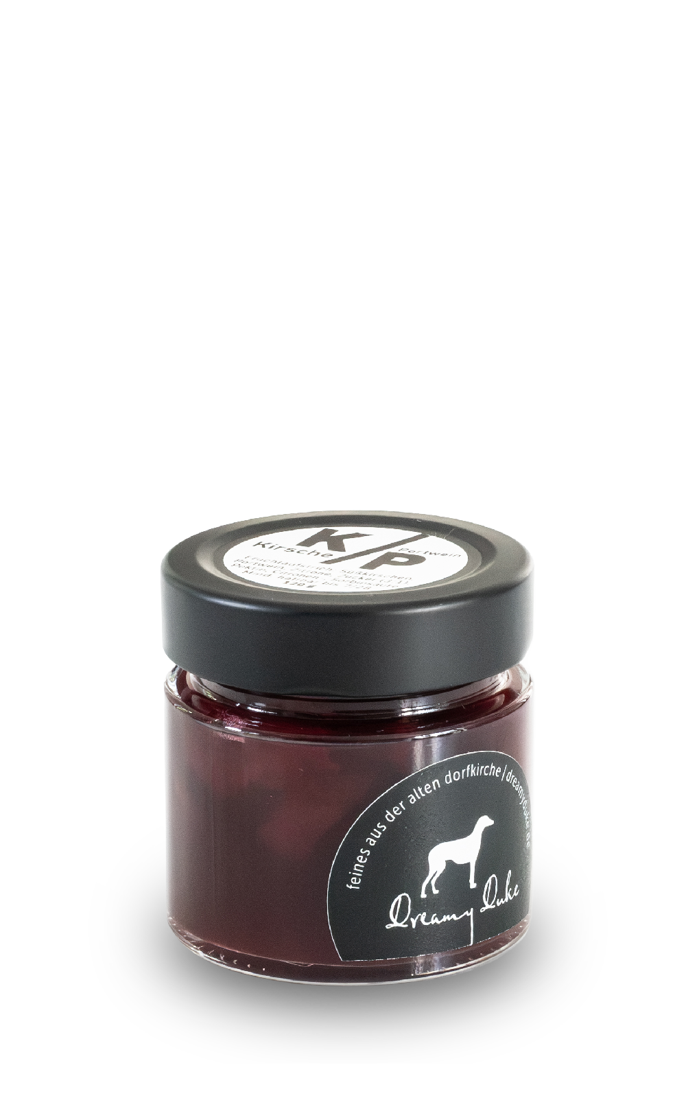 Kirsche / Portwein – Glas mit schwarzem Deckel