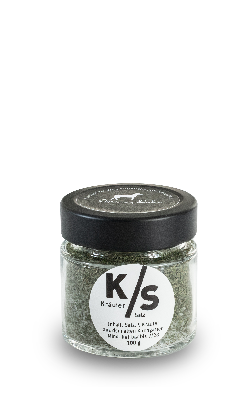Kräuter-Salz – Glas mit schwarzem Deckel